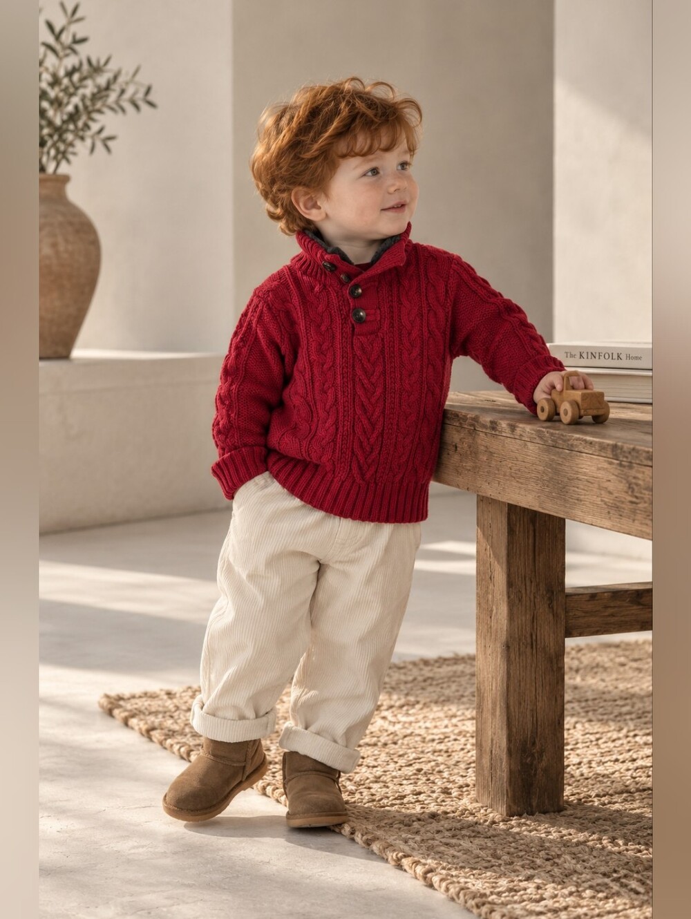 Baby Gap Red Cable Knit Sherpa Collar Sweater 18-24M Wool Blend Elbow Pads